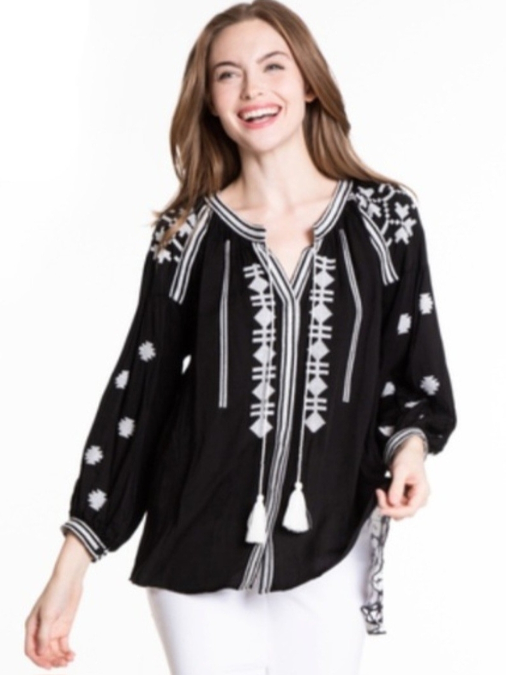 John Mark Embroidered Peasant Tunic